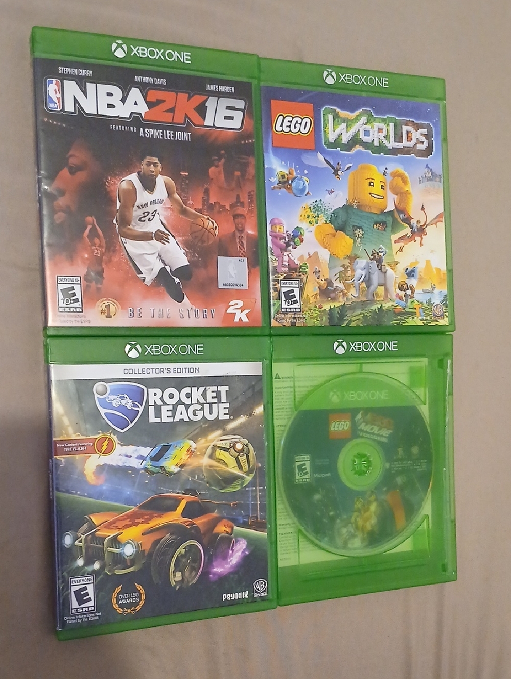 4 (FOUR) XBOX ONE GAMES: NBA 2K, LEGOWORLDS, ROCKET LEAGUE & LEGO THE MOVIE